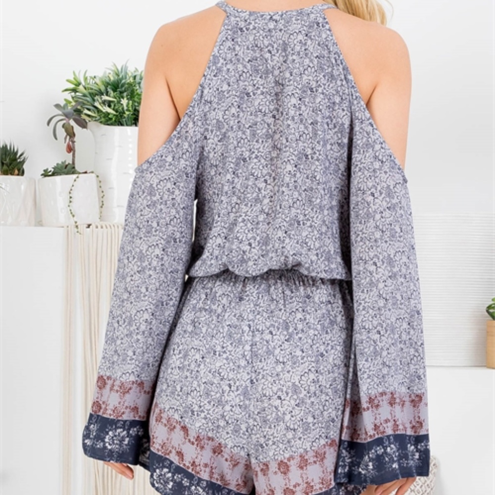 Navy multi print Boho Style romper - Picture 6 of 10
